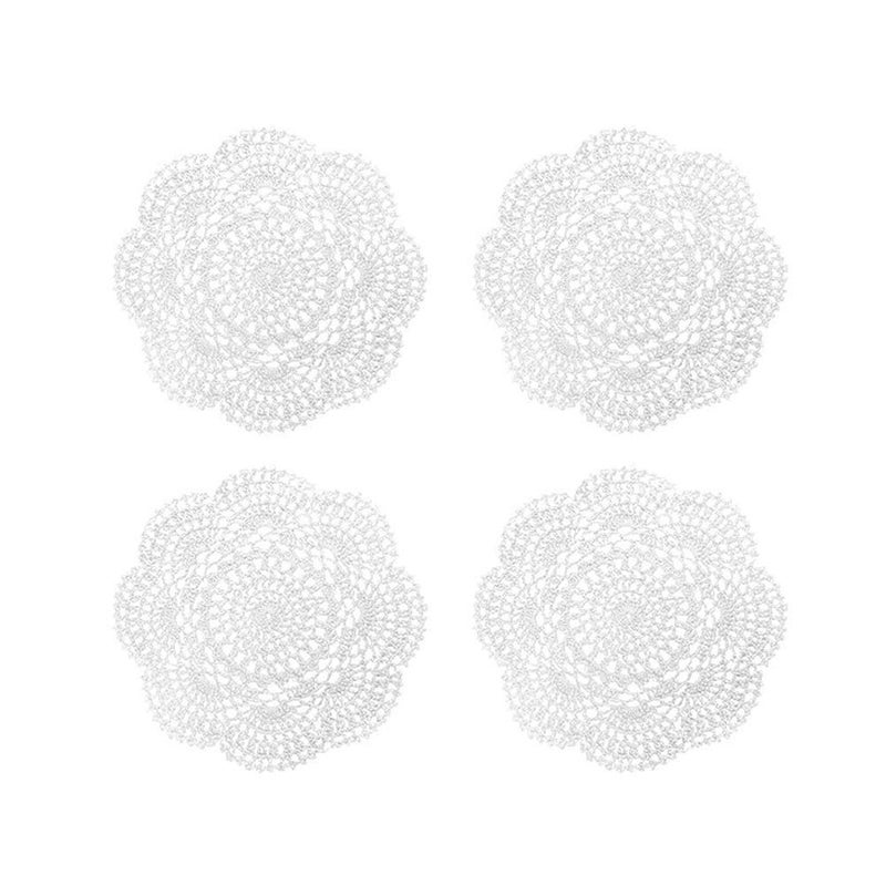 Phantomon 8 Inch Doilies Crochet Round Lace Doily Handmade Placemats 100% Cotton Crocheted Coasters, Pack of 4 (White) - Image 1